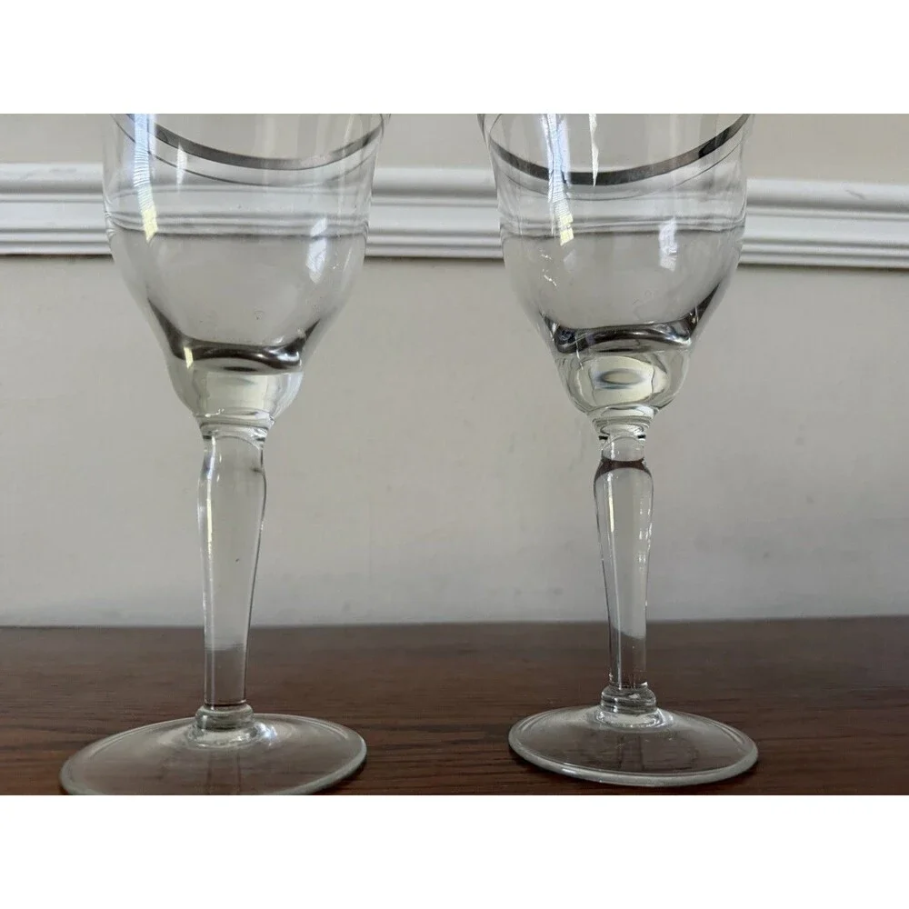 Vintage Libbey Platinum Rim Water Goblets 7.25
